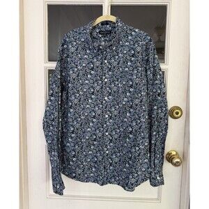 J.Crew Mercantile Men's XL Slim Fit  Blue Floral Flex Cotton Blend Shirt
